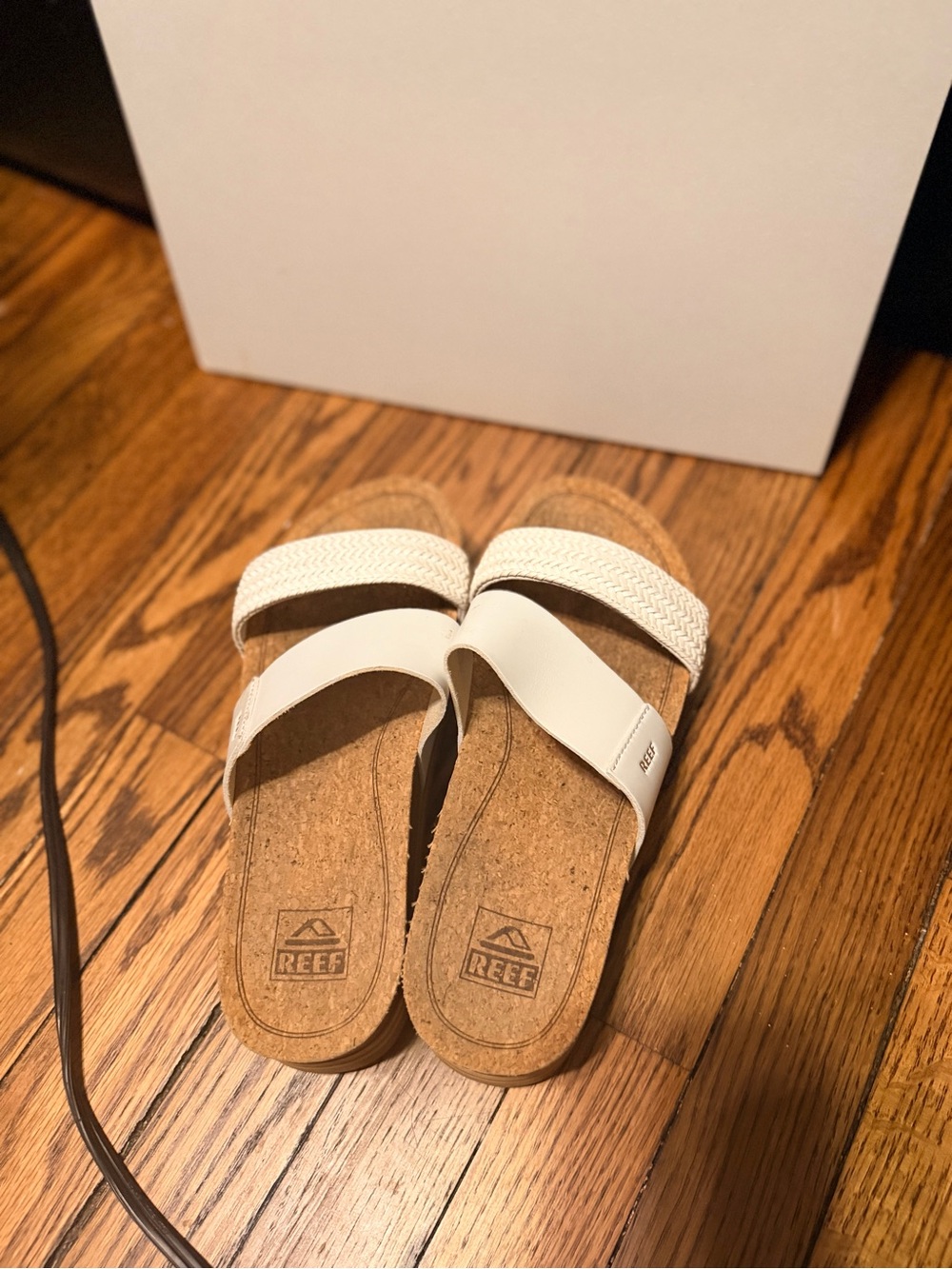 REEF Gloria Vista Hi Women’s 8  White Cork Platform Slide Sandals Woven Strap - Picture 6 of 7